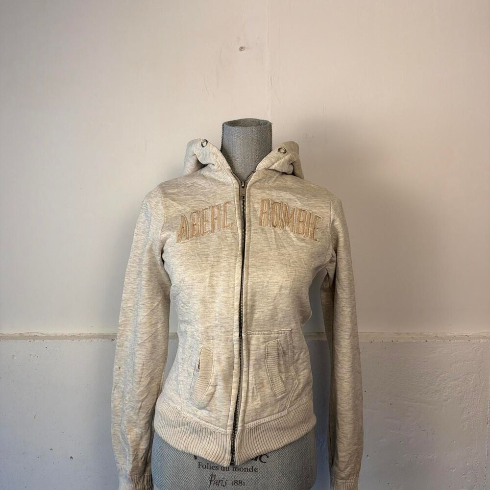 Abercrombie-fitch Women's Grey and Cream Hoodie